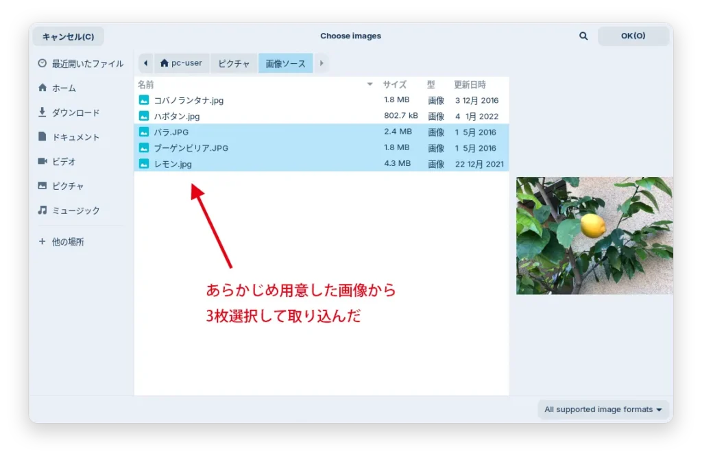コラージュする画像の選択