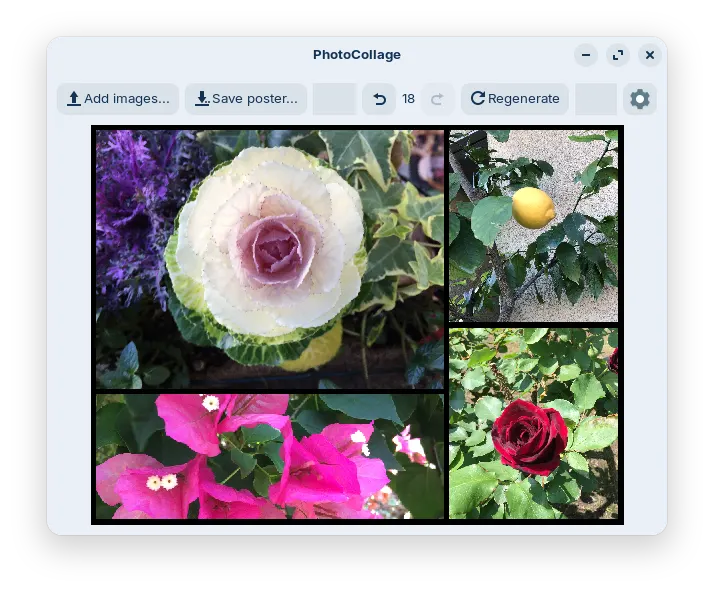 「PhotoCollage」にさらに画像を追加してコラージュ画像の生成を続ける